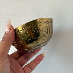 Etched Brass Decorative Bowl - Shiny Gold Tone